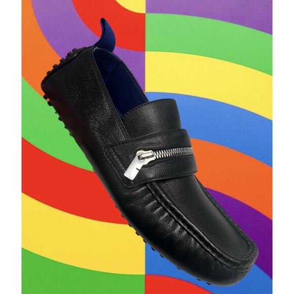 $890 Burberry Motor Low Leather Loafers Men's 44 Black B-Cut Zip Slip On